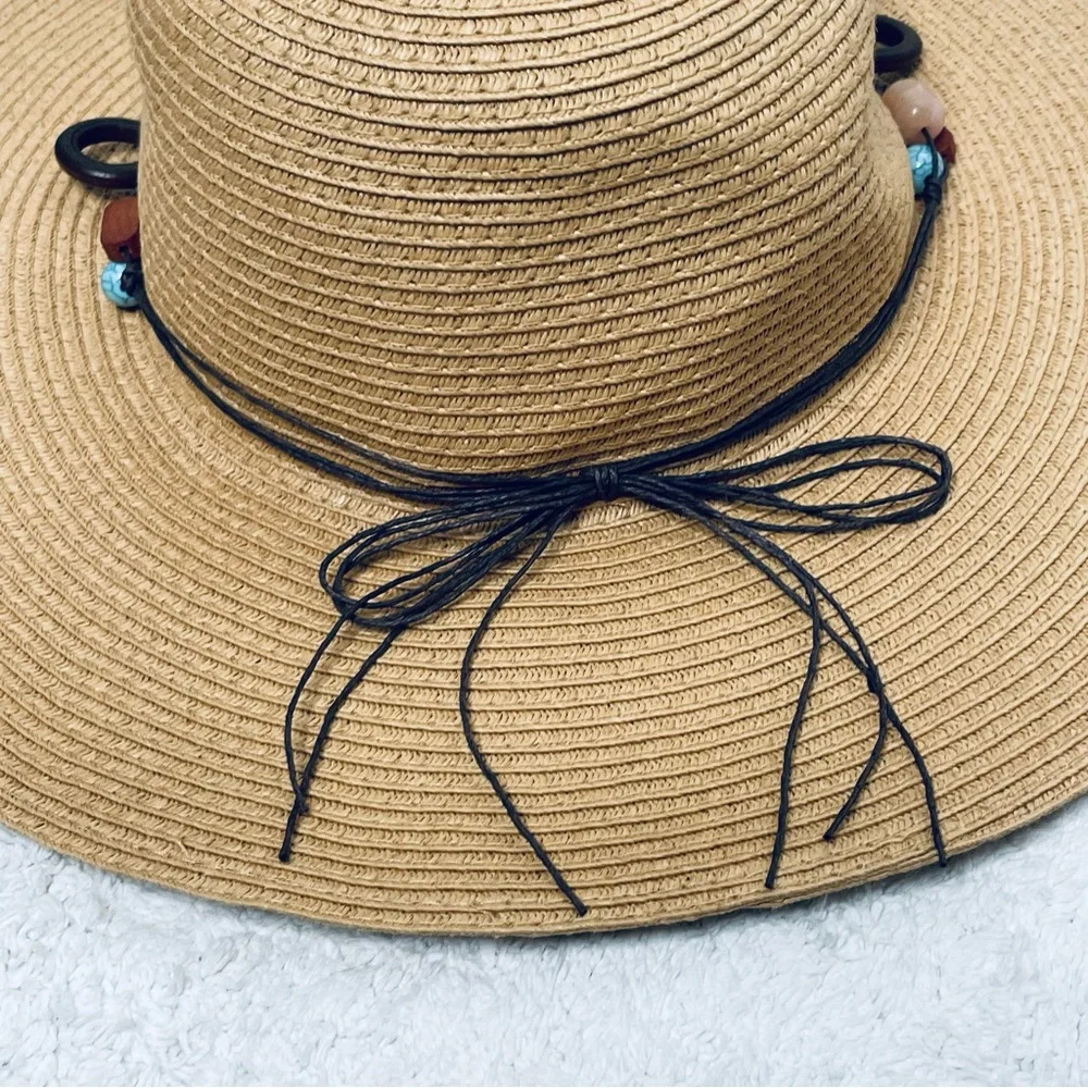 Royal Resortwear woven beaded turquoise and wood leather lace Sun hat for Sumner